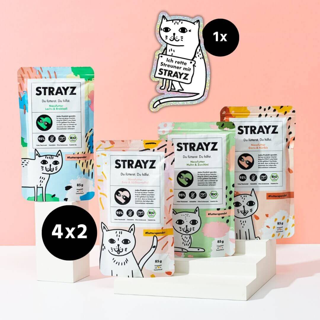 Bio Katzenfutter mit hohem Fleischanteil von STRAYZ Probierpaket