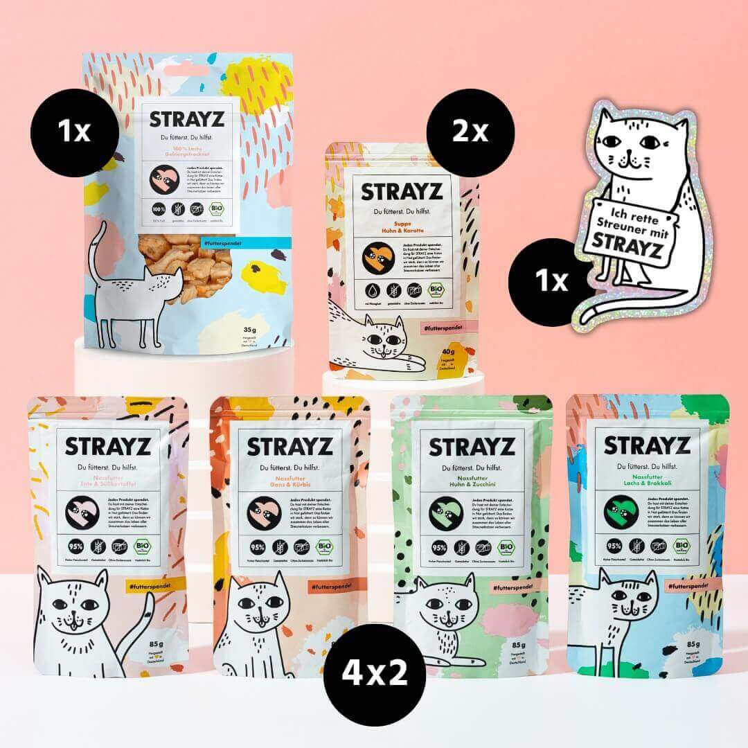 Bio Katzenfutter mit hohem Fleischanteil von STRAYZ Kennenlernpaket