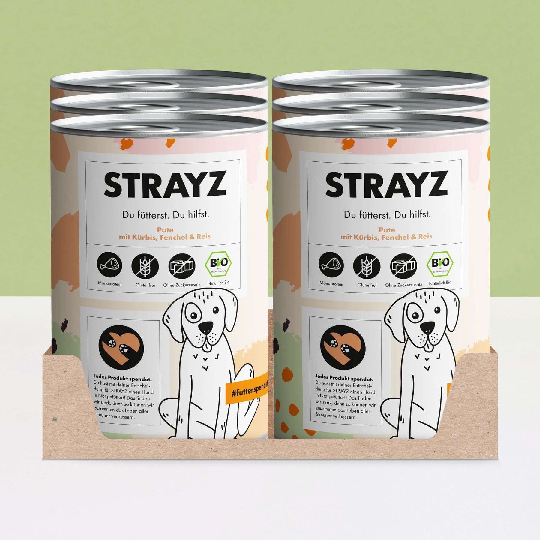 STRAYZ Bio Hundefutter Nassfutter Sparpaket 6x400 Dosen Pute mit Kürbis, Fenchel & Reis