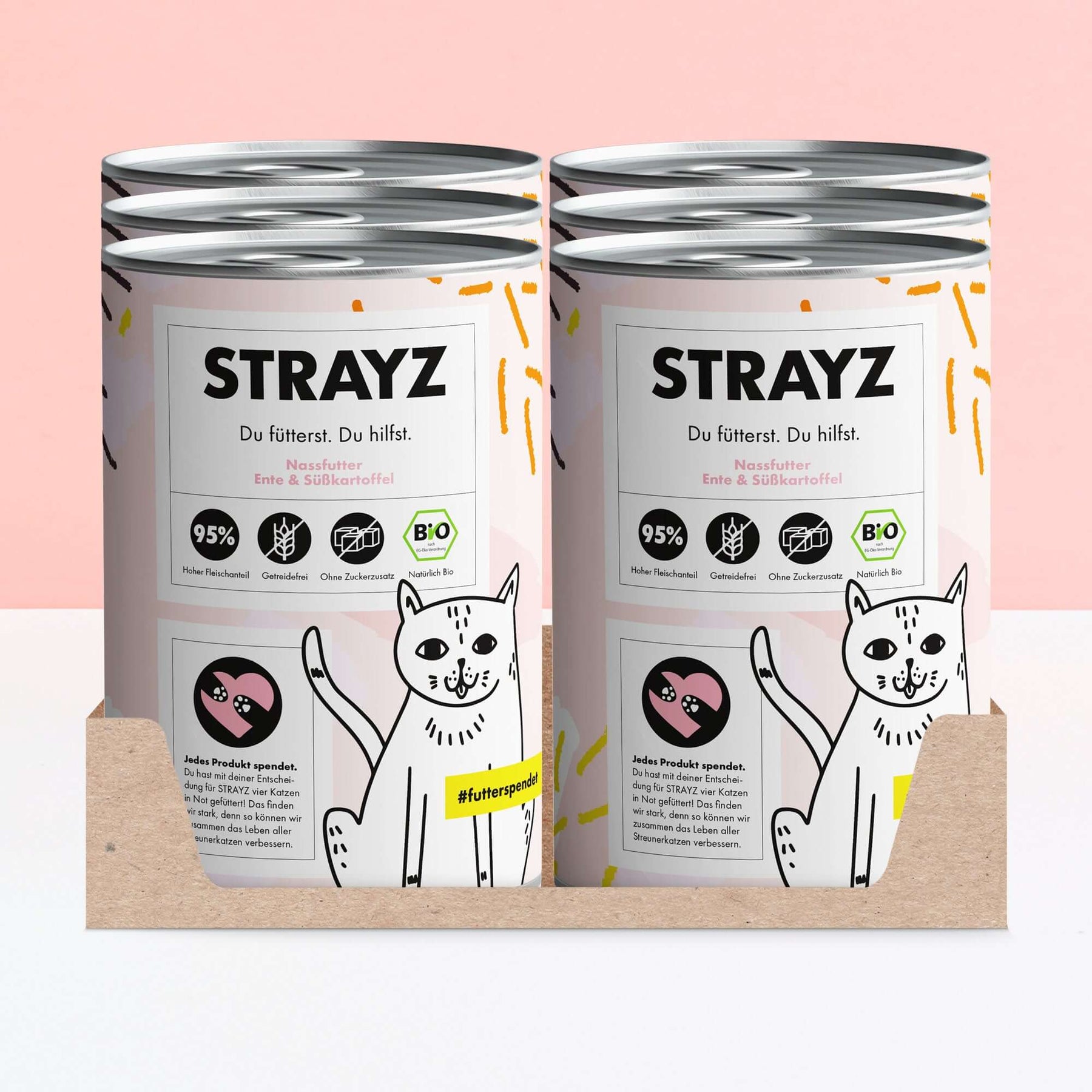 STRAYZ Bio Katzenfutter Nassfutter Sparpaket 6x400g Dose Ente & Süßkartoffel