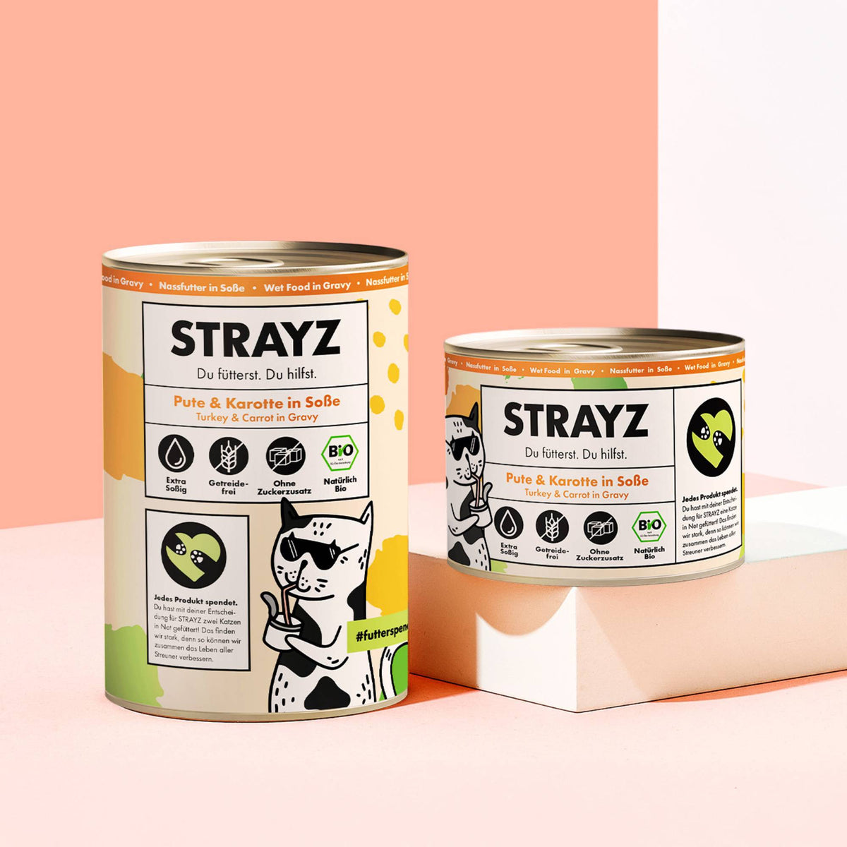 STRAYZ Bio Katzenfutter in Soße Pute & Karotte in Soße erhältlich in 200g und 400g
