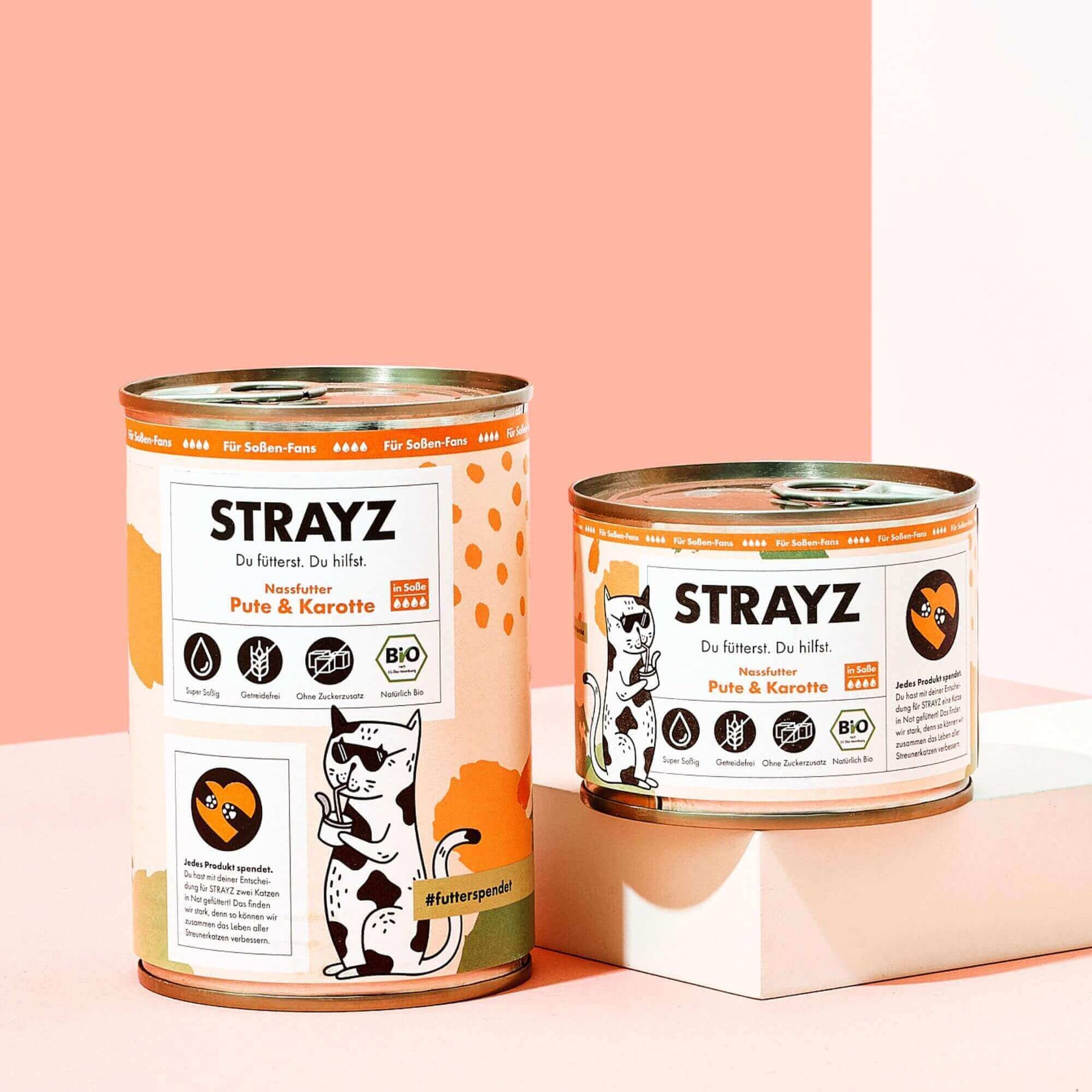 STRAYZ Bio Katzenfutter in Soße Pute & Karotte in Soße erhältlich in 200g und 400g