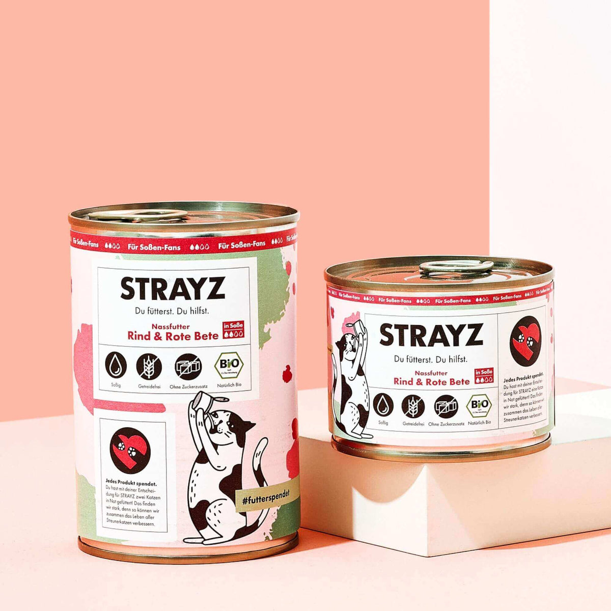 Bio Nassfutter in Soße für Katzen. Hoher Fleischanteil, Kein Zucker, Kein Getreide, Keine Bindemittel. Sorte Rind & Rote Bete. Konsistenz: Feines Ragout in Soße. Erhältlich als 400g Dose und 200g Dose.