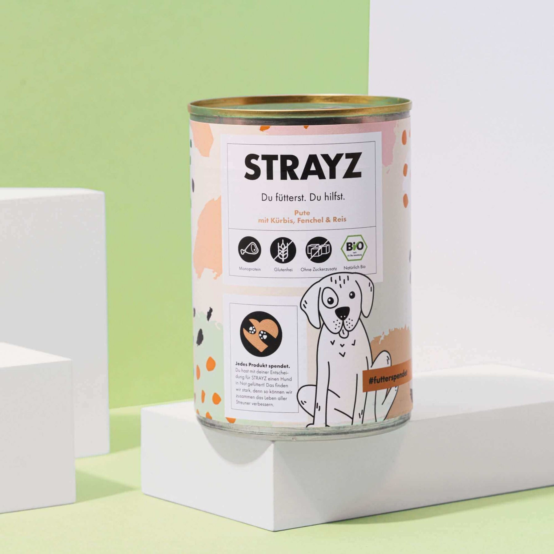 Bio Hundefutter ohne Zucker und Gluten von STRAYZ in einer 400g Dose.
