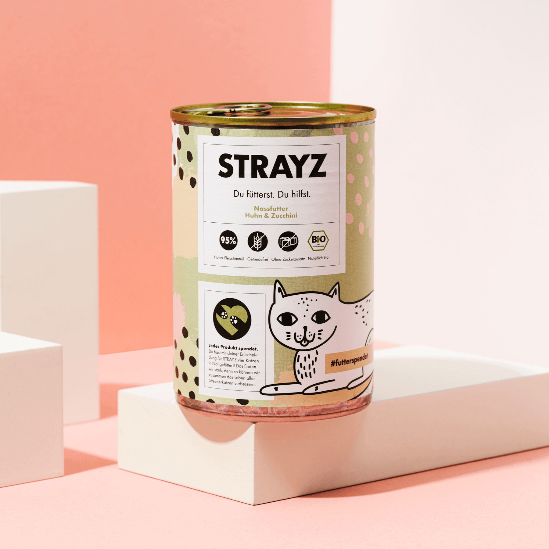 STRAYZ Bio Katzenfutter Nassfutter 400g Dose Huhn & Zucchini
