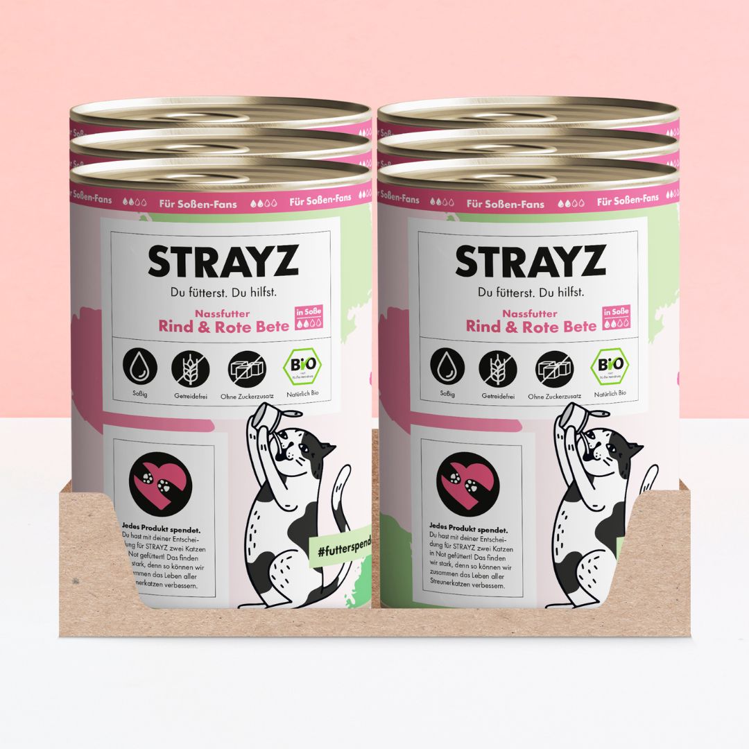 STRAYZ Bio Katzenfutter in Soße Rind & Rote Bete in Soße 6x400g Dose
