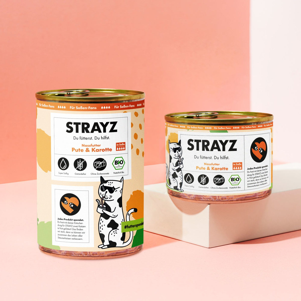 STRAYZ Bio Katzenfutter in Soße Pute & Karotte in Soße erhältlich in 200g und 400g