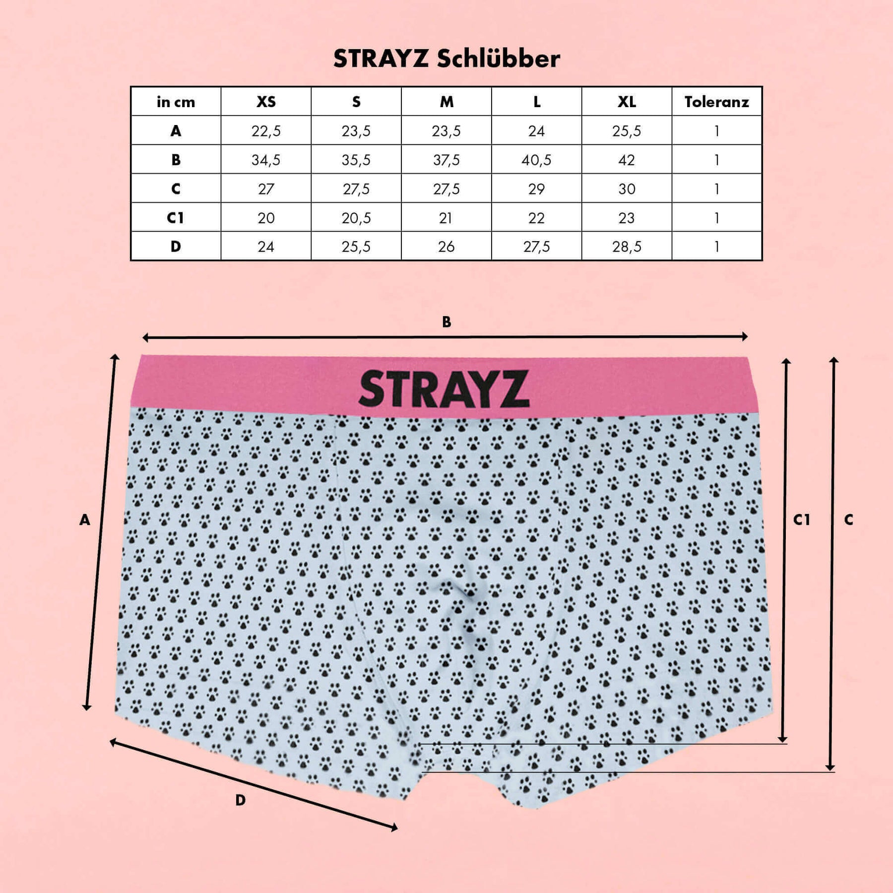 Größentabelle für die Boxershorts von STRAYZ
