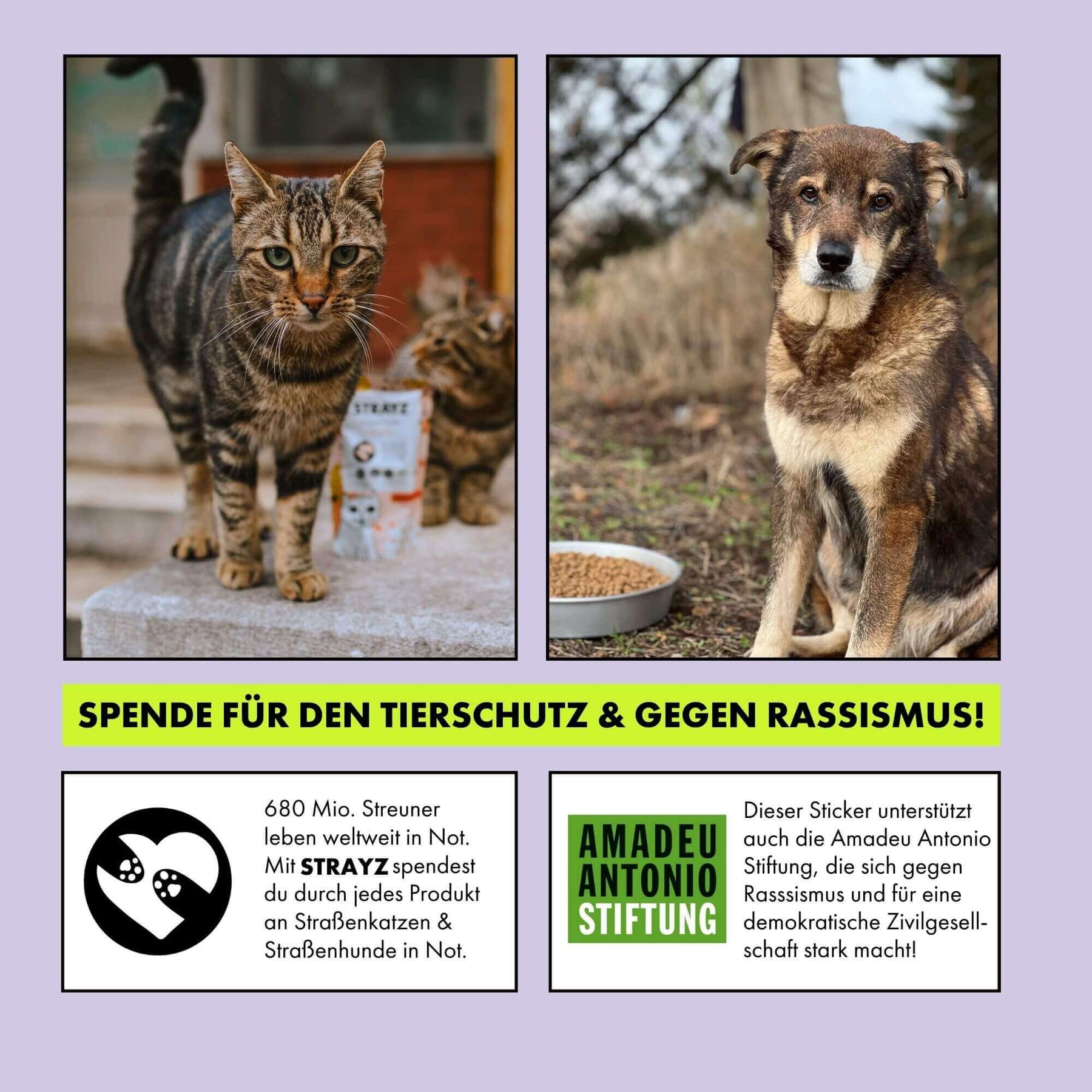 Der Anti Nazi Glitzersticker spendet nicht nur Futter für den Tierschutz sondern auch für die Amadeu Antonio Stiftung, die zum Thema Rassismus aufklärt.