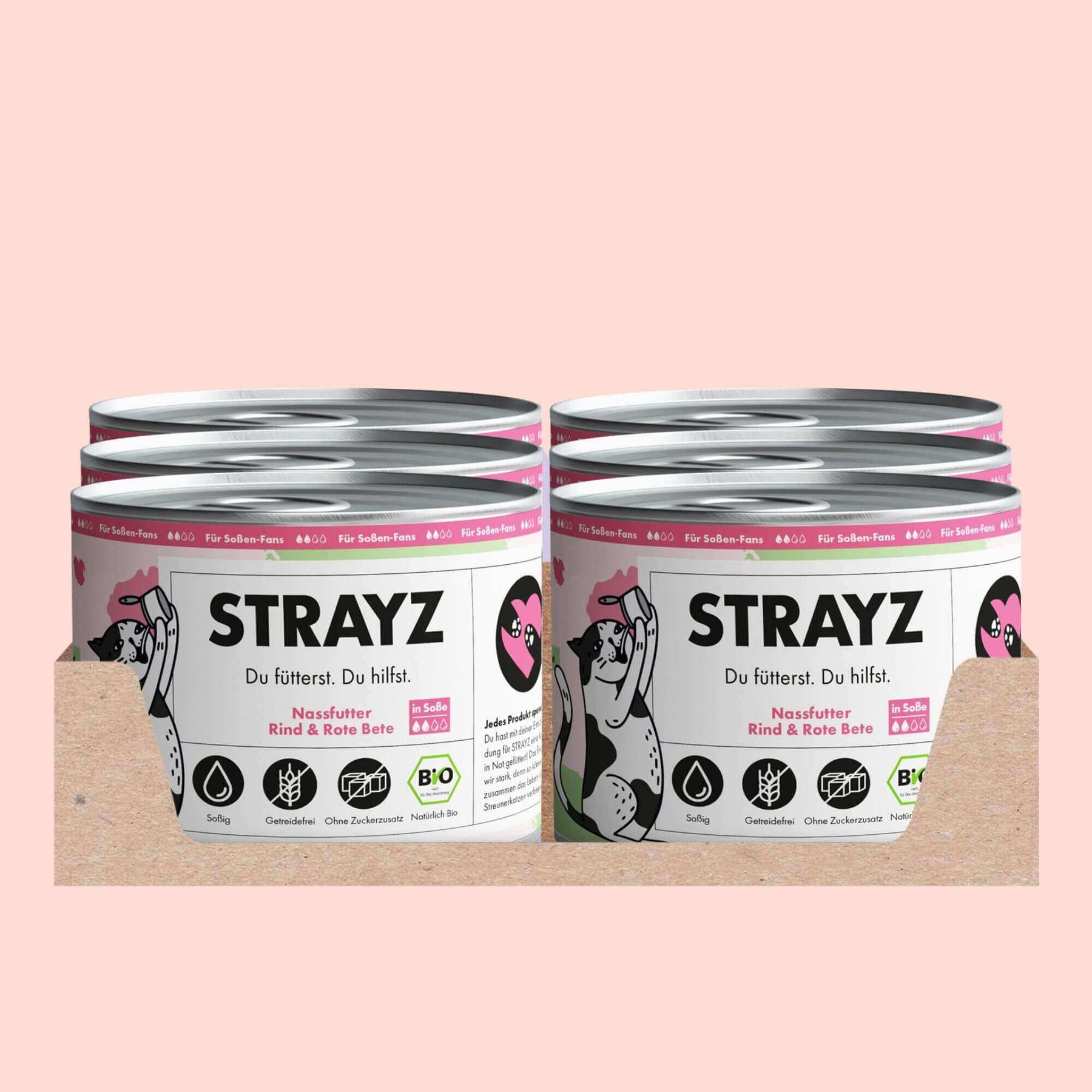 STRAYZ Bio Nassfutter Rind & Rote Bete in Soße 6x400g