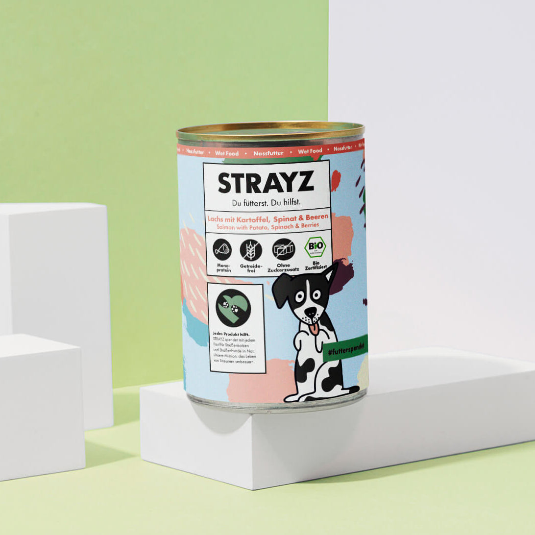 Bio Nassfutter für Hunde von STRAYZ. Monoprotein, ohne Getreide und Zucker.