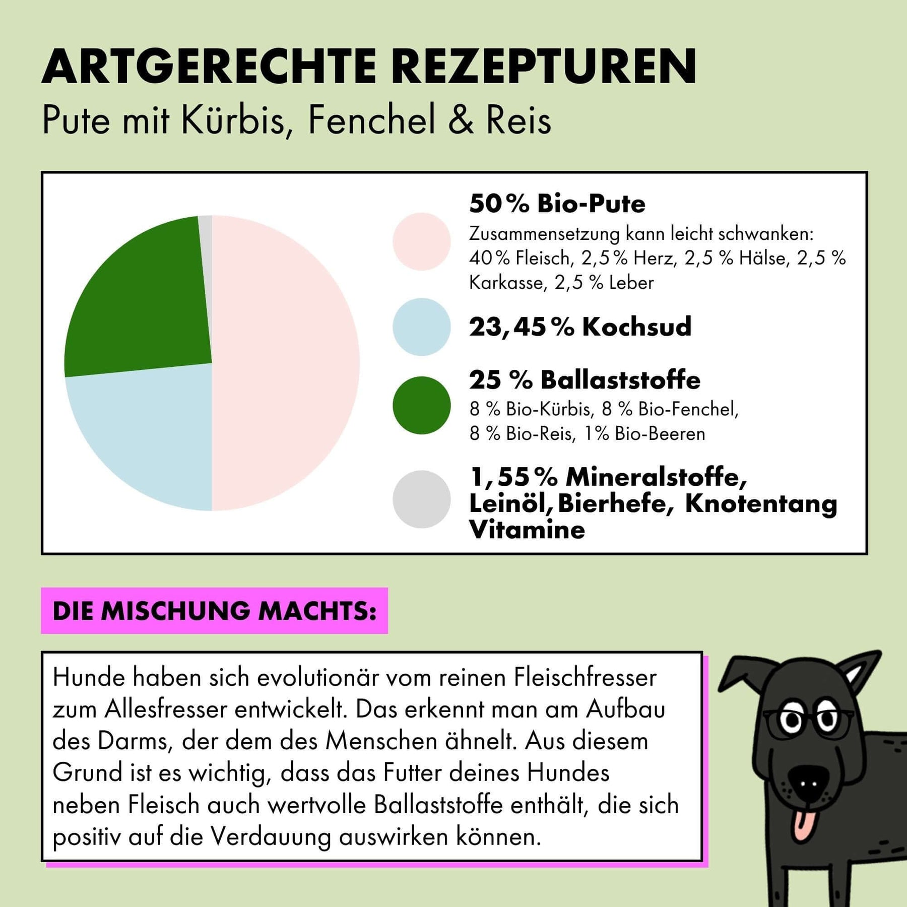 Zusammensetzung STRAYZ Bio-Hundefutter Pute mit Kürbis, Fenchel & Reis.