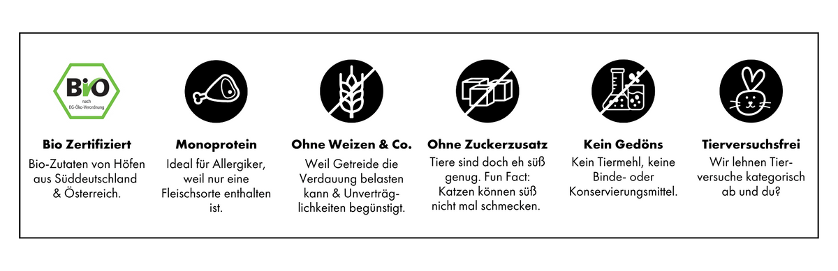 Das Katzenfutter und Hundefutter von STRAYZ ist Bio, Monoprotein, Glutenfrei, Ohne Zuckerzusatz, Ohne Bindemittel und Frei von Tierversuchen.
