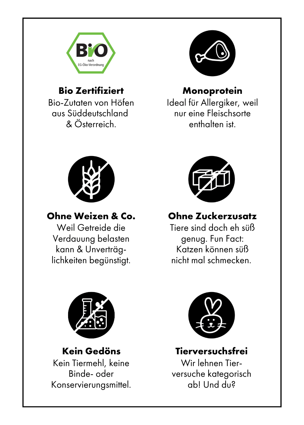 Das Katzenfutter und Hundefutter von STRAYZ ist Bio, Monoprotein, Glutenfrei, Ohne Zuckerzusatz, Ohne Bindemittel und Frei von Tierversuchen.