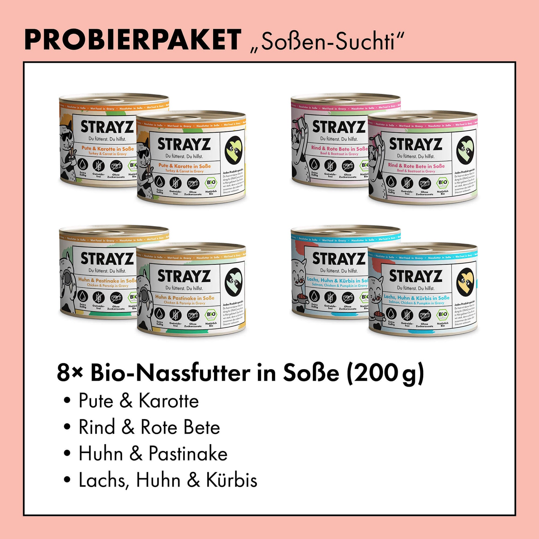 Nassfutter in Soße Probierpaket 8x200g