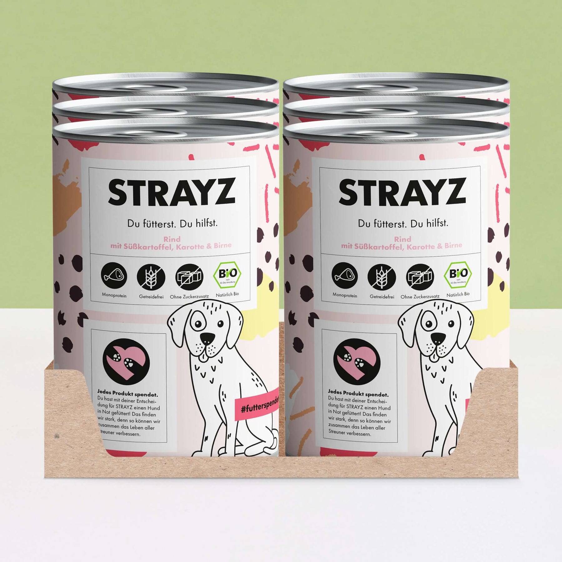 STRAYZ Bio Hundefutter Nassfutter Sparpaket 6x400 Dose Rind mit Süßkartoffel, Karotte und Birne
