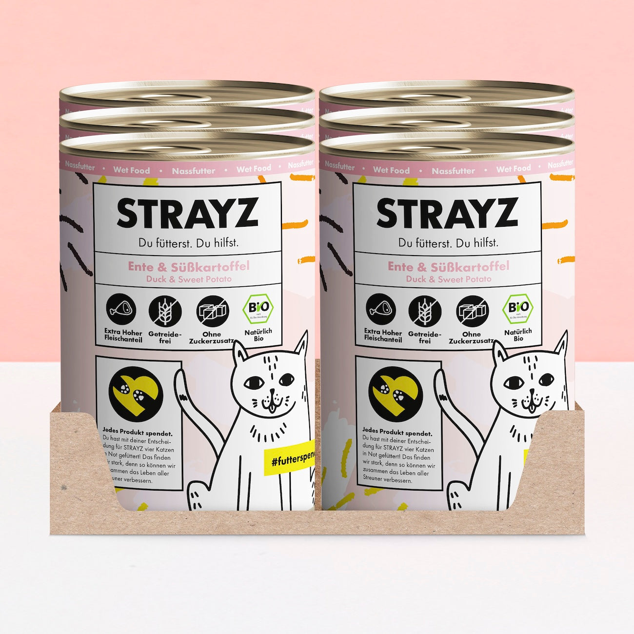 STRAYZ Bio Katzenfutter Nassfutter Sparpaket 6x400g Dose Ente & Süßkartoffel