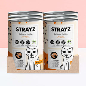 STRAYZ Bio Katzenfutter Nassfutter Sparpaket 6x400g Dose Gans & Kürbis