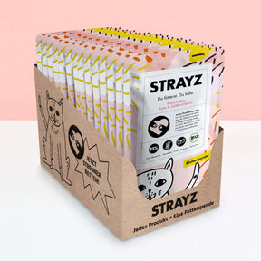 STRAYZ Bio Katzenfutter Nassfutter Sparpaket 14x85g Beutel Ente & Süßkartoffel