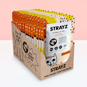 STRAYZ Bio Katzenfutter Nassfutter Sparpaket 14x85g Beutel Gans & Kürbis