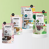 Das Hundesnack Probierpaket von STRAYZ besteht aus vier Leckerlie Sorten der sozialen Bio-Futtermarke aus Berlin. Im Paket ist jeweils 1x enthalten: Bio-Trainingssnack 100% Huhn und Veggie sowie die gefriergetrockneten Snacks in den Sorten 100 % Hirsch und 100 % Lachs. Die Snacks sind alle ohne Zucker und Getreide sowie Konservierungsmittel. Zudem enthalten sie jeweils nur eine Proteinquelle und sind damit für Allergiker geeignet. 