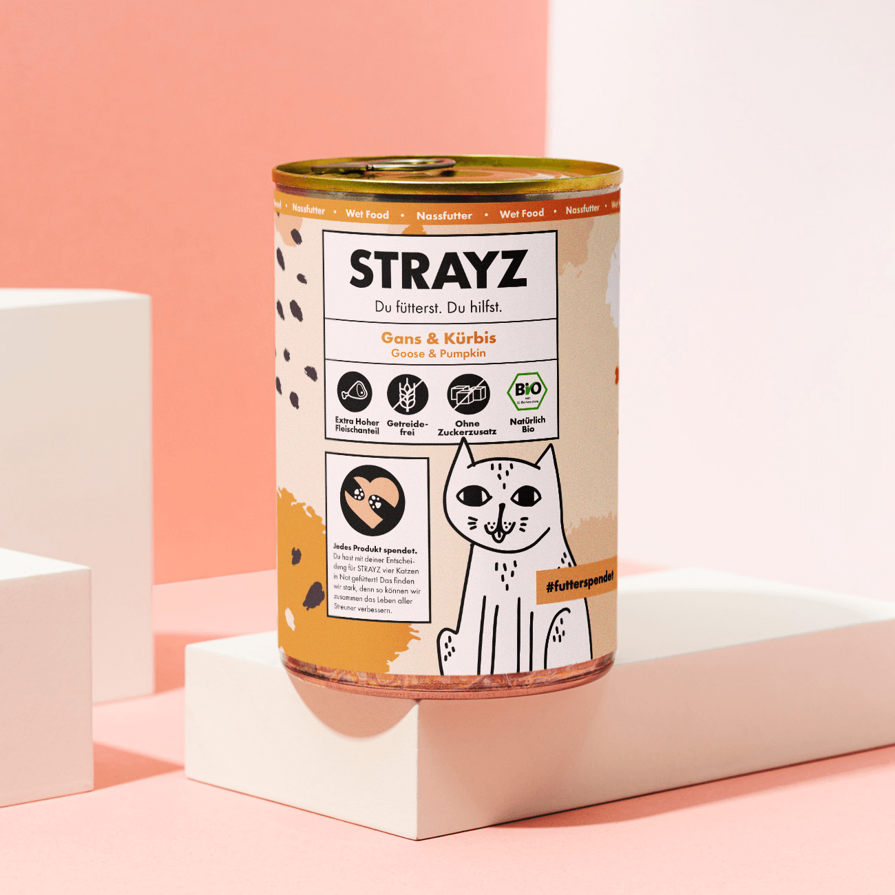 STRAYZ Bio Katzenfutter Nassfutter 400g Dose Gans & Kürbis