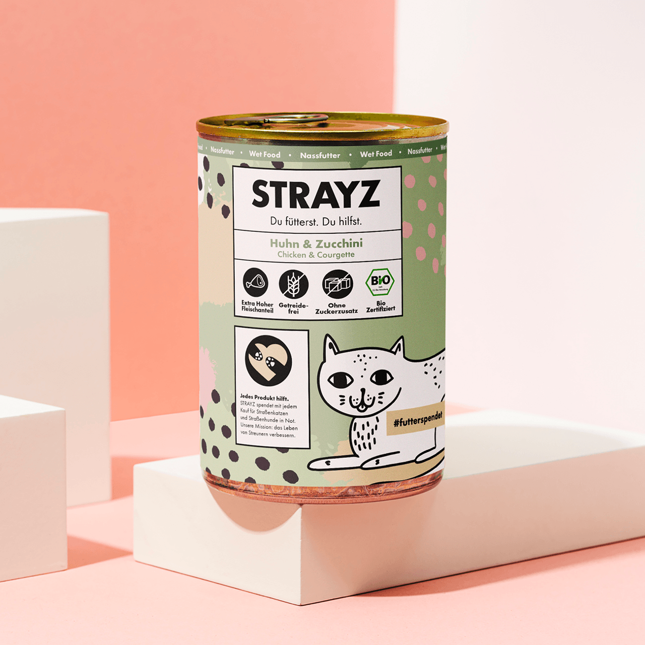 STRAYZ Bio Katzenfutter Nassfutter 400g Dose Huhn & Zucchini