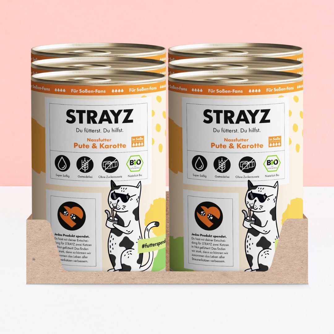 STRAYZ Bio Katzenfutter in Soße Pute & Karotte in Soße 6x400g Dosen