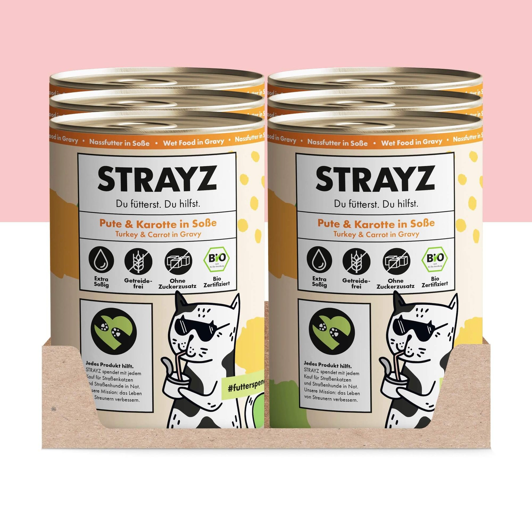STRAYZ Bio Katzenfutter in Soße Pute & Karotte in Soße 6x400g Dosen