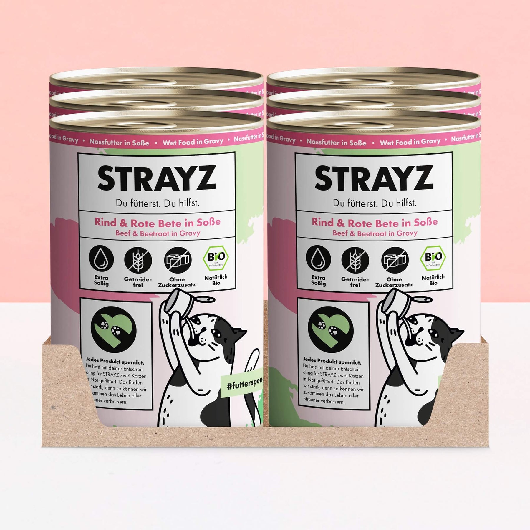 STRAYZ Bio Katzenfutter in Soße Rind & Rote Bete in Soße 6x400g Dose
