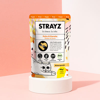 Leckere Bio Hühner-Suppe für Katzen im praktischen 40g Beutel.