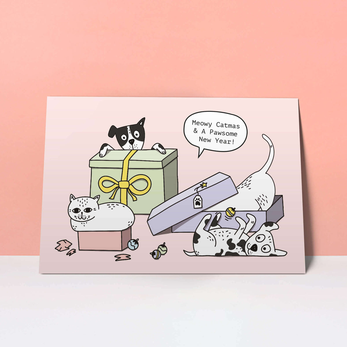 Weihnachts Postkarten-Set mit Katze und Hund von STRAYZ.