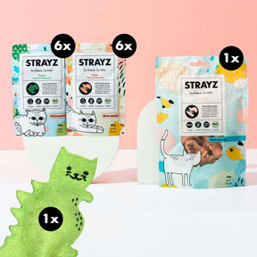 Geschenk für Katze von STRAYZ aus Bio Leckerlis und Katzenspielzeug