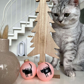 Weihnachtskugel mit Katzenmotiv von STRAYZ - Spendet für Straßenkatzen - Schwarze Katze mit Aufdruck STRAYZ