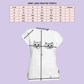 STRAYZ Katzen Tshirt in weiß "Miezheldin". Größentabelle.