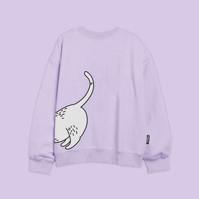 STRAYZ Katzenpulli in lila mit Spruch "Miez Miez Hurra". Rückseite.
