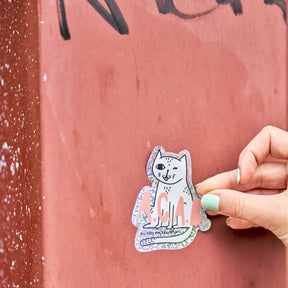 STRAYZ Katzen Glitzersticker ACAB "All Cats Are Beautiful" wird an eine Wand geklebt.